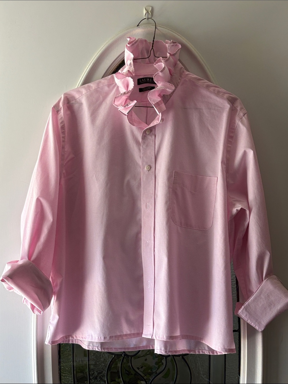 Lauren Ralph Lauren Pink and white check Ruffle-Collar Button-Down Shirt